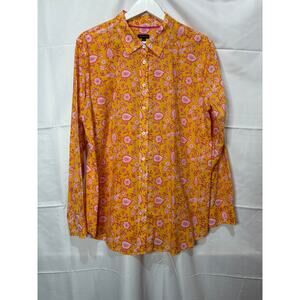 Talbots Paisley Orange Pink Floral Buttonup Blouse Top Size XL